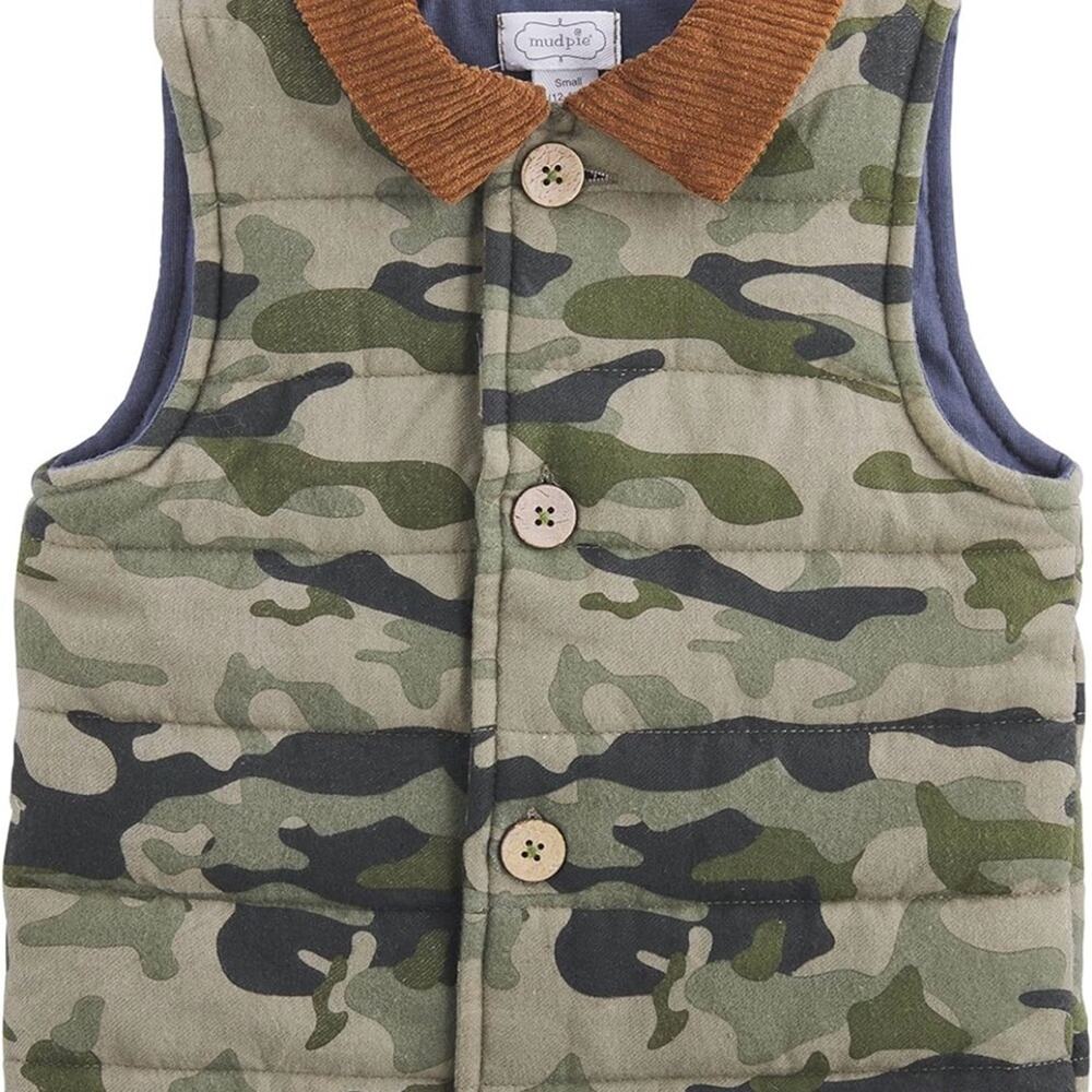 Mud Pie Toddler 4T-5T Camo Quilted Vest Corduroy Collar Outdoorsy Hunting